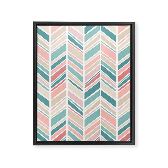 Herringbone Pattern - Cream Coral and Teal Framed Canvas Print Gallery Image 1