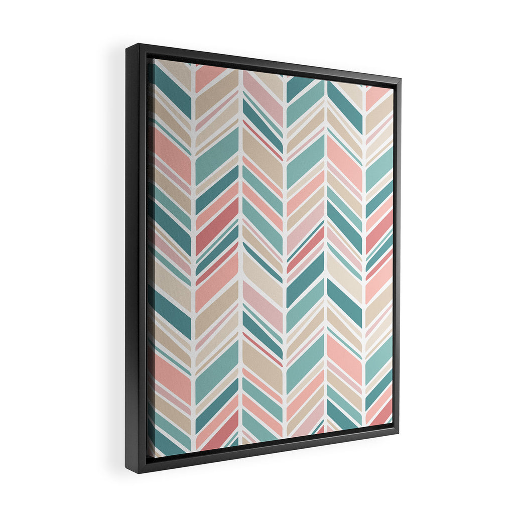 Herringbone Pattern - Cream Coral and Teal Framed Canvas Print Gallery Image 2