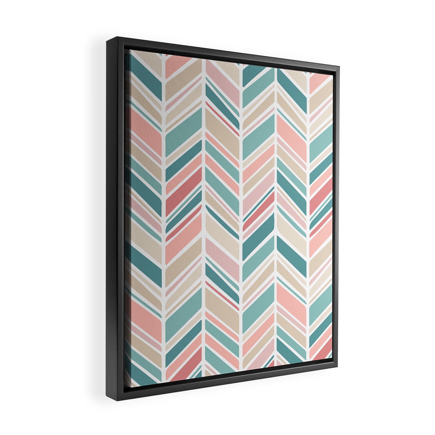 Herringbone Pattern - Cream Coral and Teal Framed Canvas Print Gallery Image 2