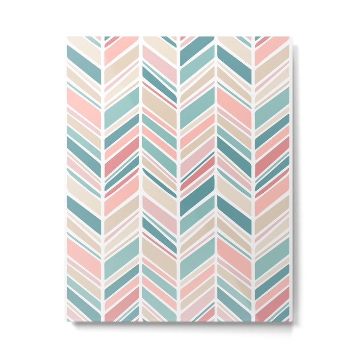 Herringbone Pattern - Cream Coral and Teal Metal Print Gallery Image 1