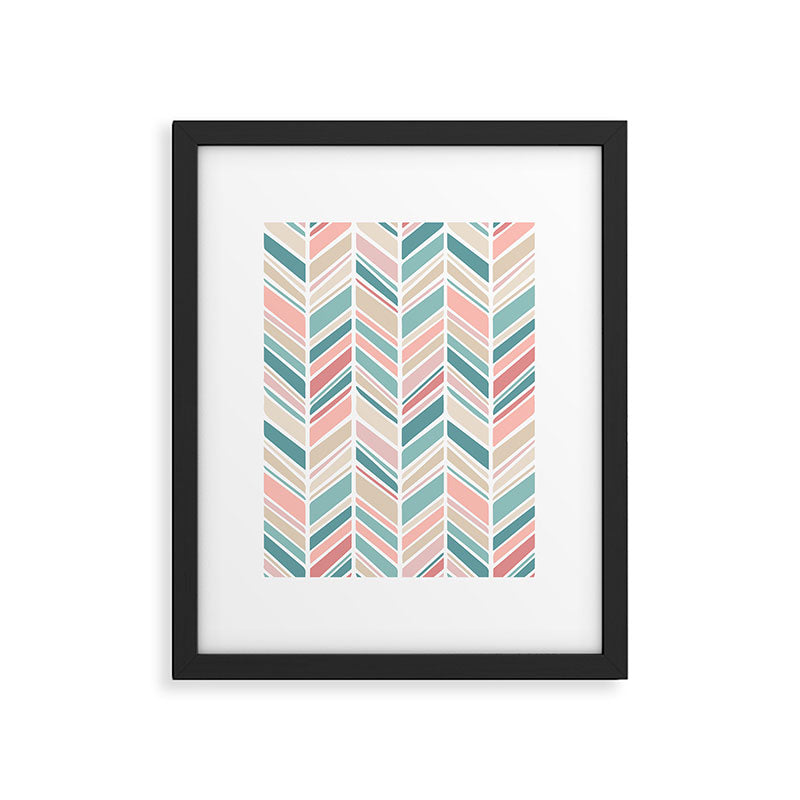 Herringbone Pattern - Cream Coral and Teal Framed Art Print Gallery Image 5