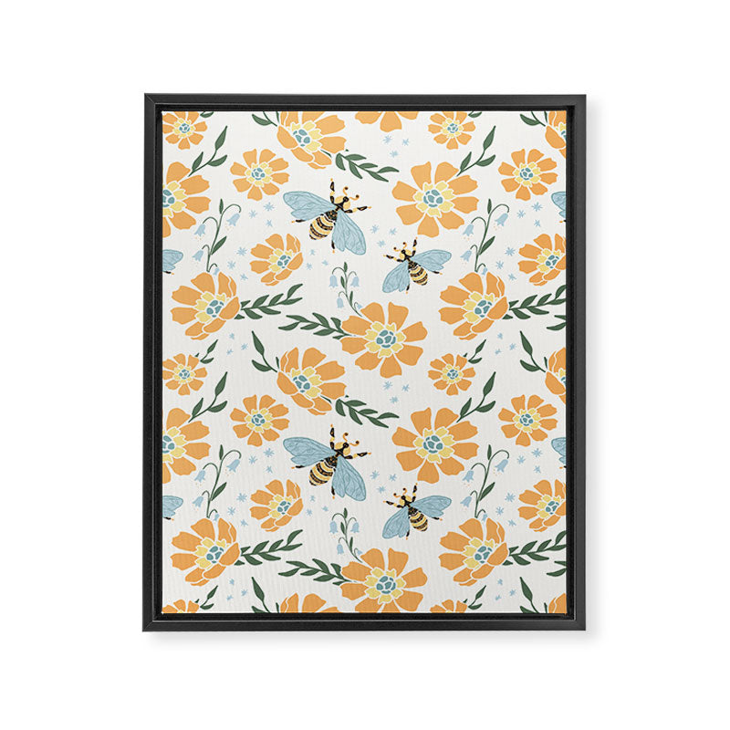 Honey Bees and Orange Flowers Framed Canvas Print Gallery Image 6