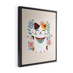 Japanese Lucky Cat with Cherry Blossoms Framed Canvas Print Gallery Image 2