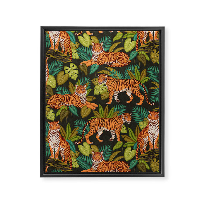 Jungle Cats In Charcoal Framed Canvas Print Gallery Image 1