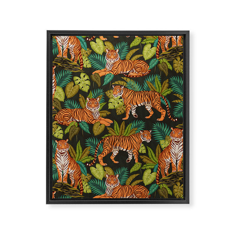 Jungle Cats In Charcoal Framed Canvas Print Gallery Image 6