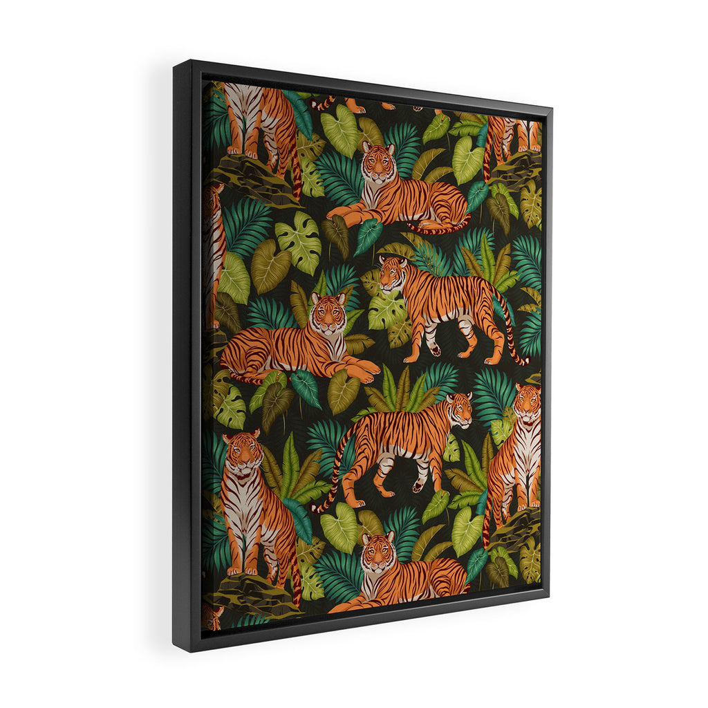 Jungle Cats In Charcoal Framed Canvas Print Gallery Image 2