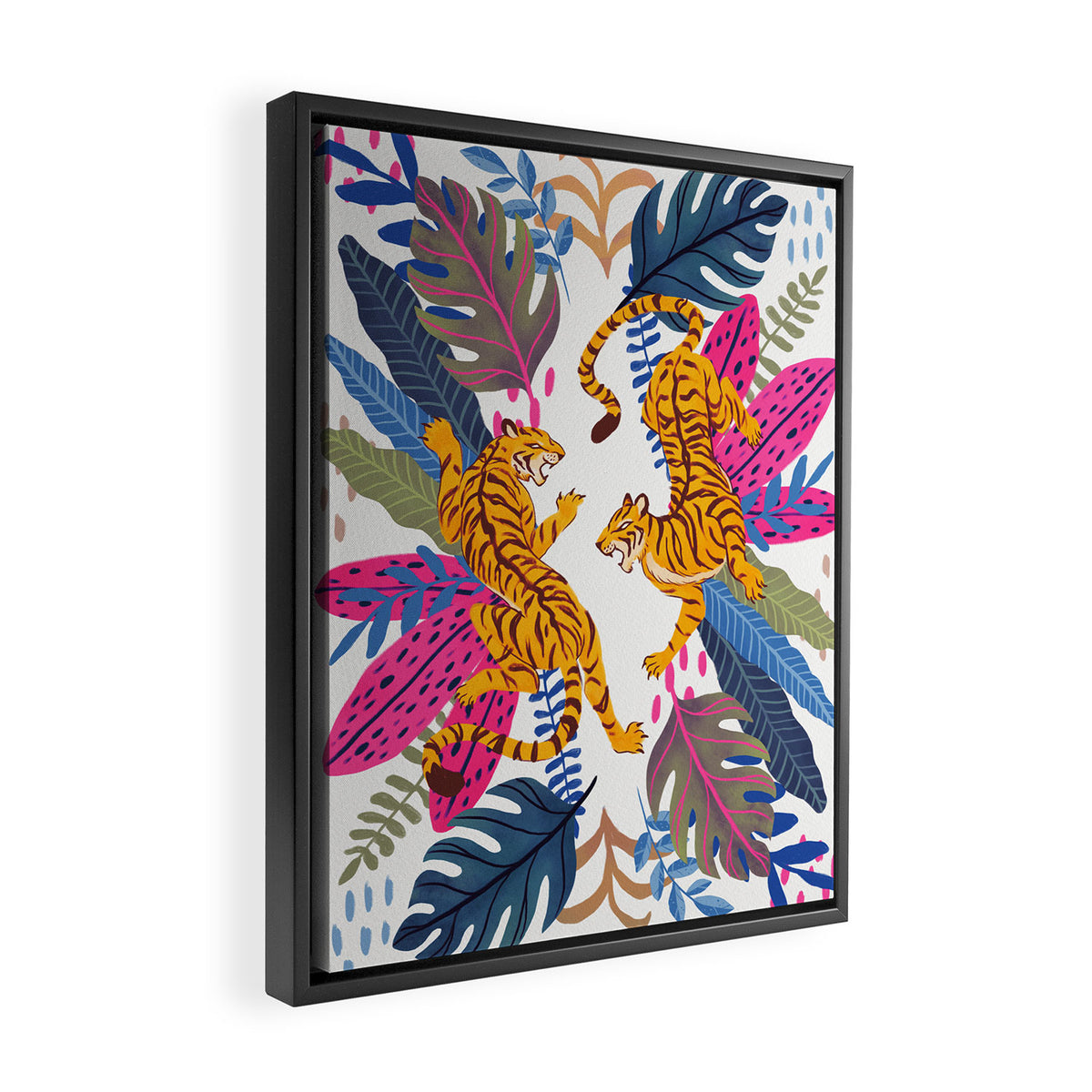 Jungle Tigers - Exotic Blue Framed Canvas Print Gallery Image 2