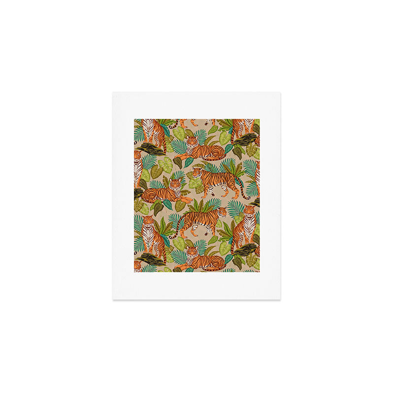 Jungle Tigers In Sand Brown Art Print Gallery Image 1