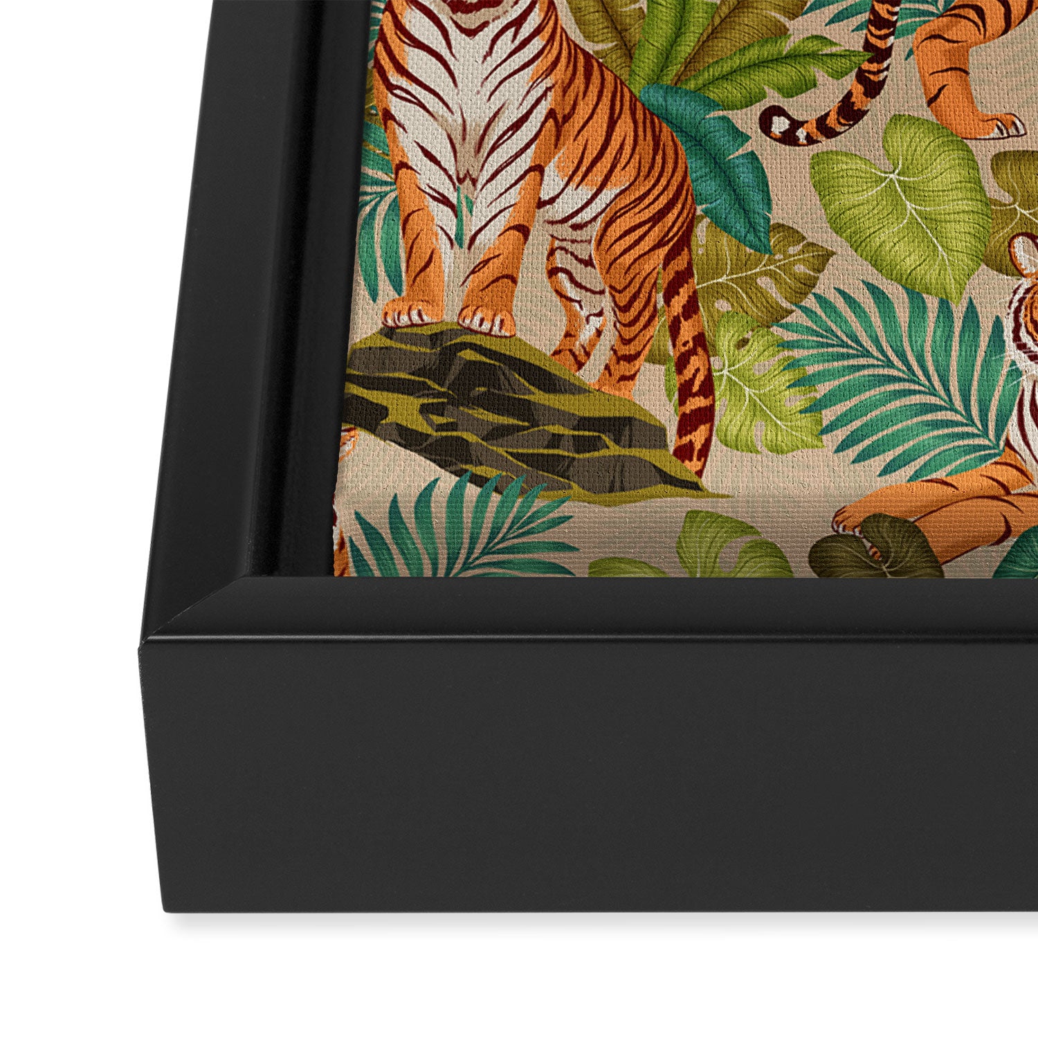 Jungle Tigers In Sand Brown Framed Canvas Print Gallery Image 3