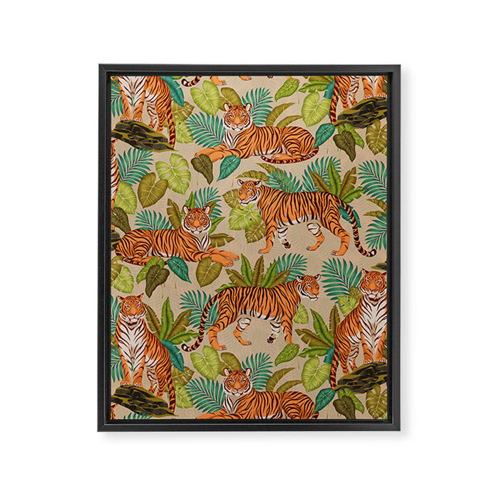Jungle Tigers In Sand Brown Framed Canvas Print Gallery Image 1