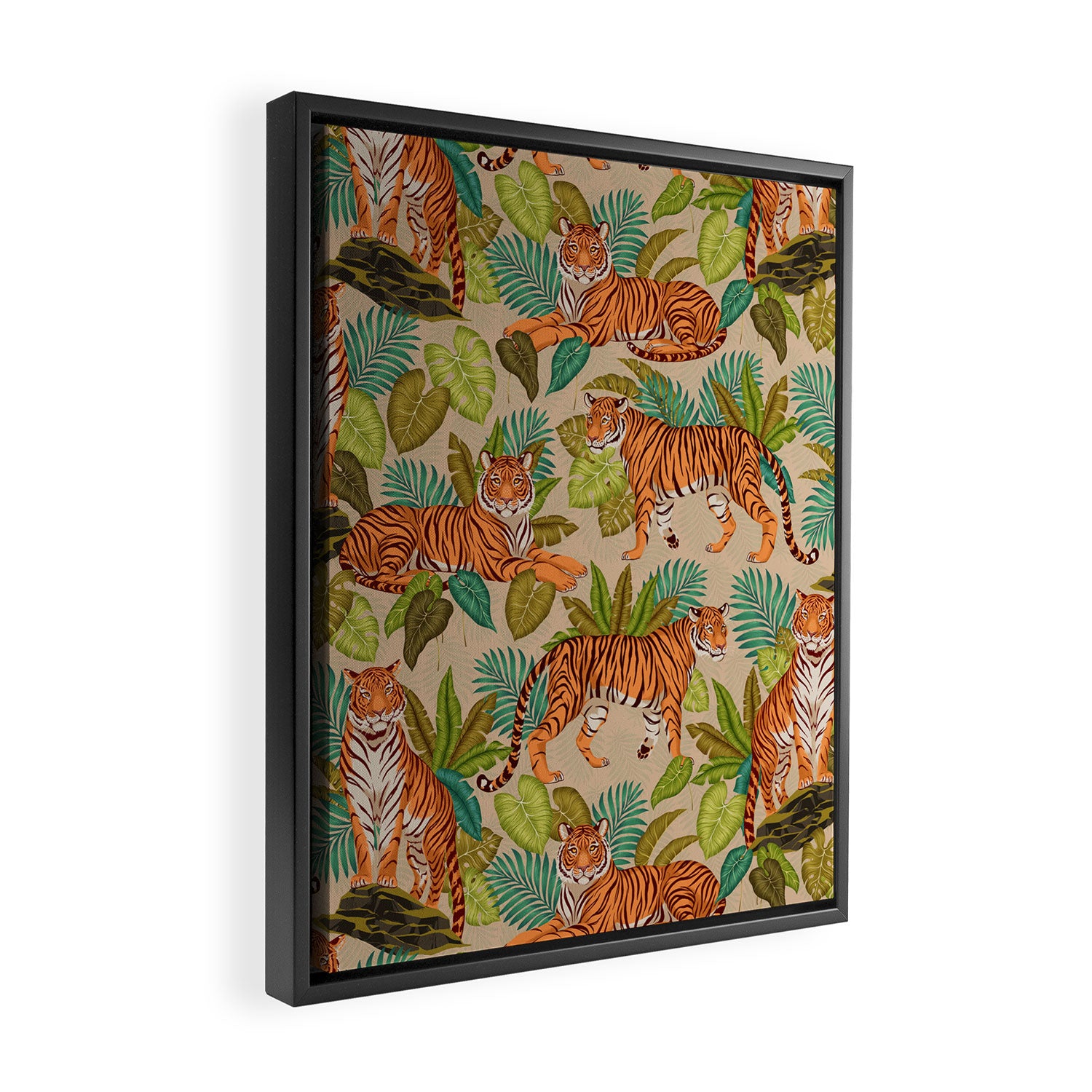 Jungle Tigers In Sand Brown Framed Canvas Print Gallery Image 2