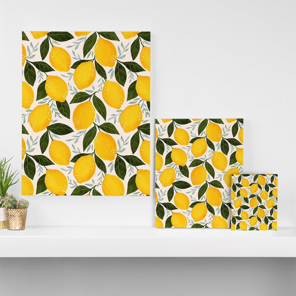 Mediterranean Summer Lemons Pattern Canvas Print Gallery Image 3