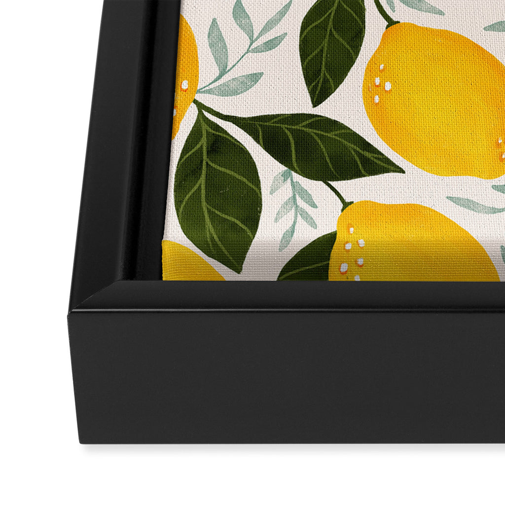 Mediterranean Summer Lemons Pattern Framed Canvas Print Gallery Image 3