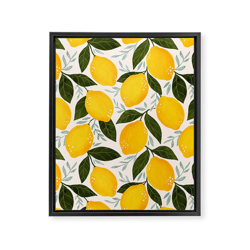 Mediterranean Summer Lemons Pattern Framed Canvas Print Gallery Image 8