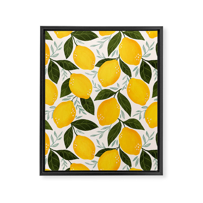 Mediterranean Summer Lemons Pattern Framed Canvas Print Gallery Image 1