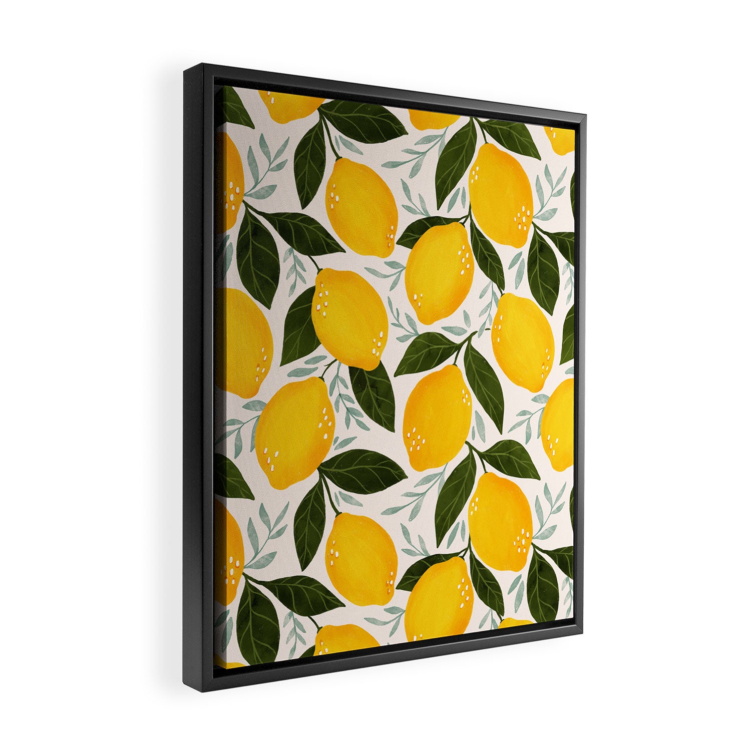 Mediterranean Summer Lemons Pattern Framed Canvas Print Gallery Image 2