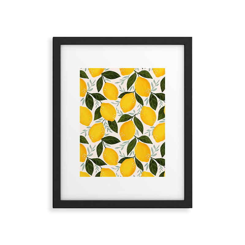 Mediterranean Summer Lemons Pattern Framed Art Print Gallery Image 4