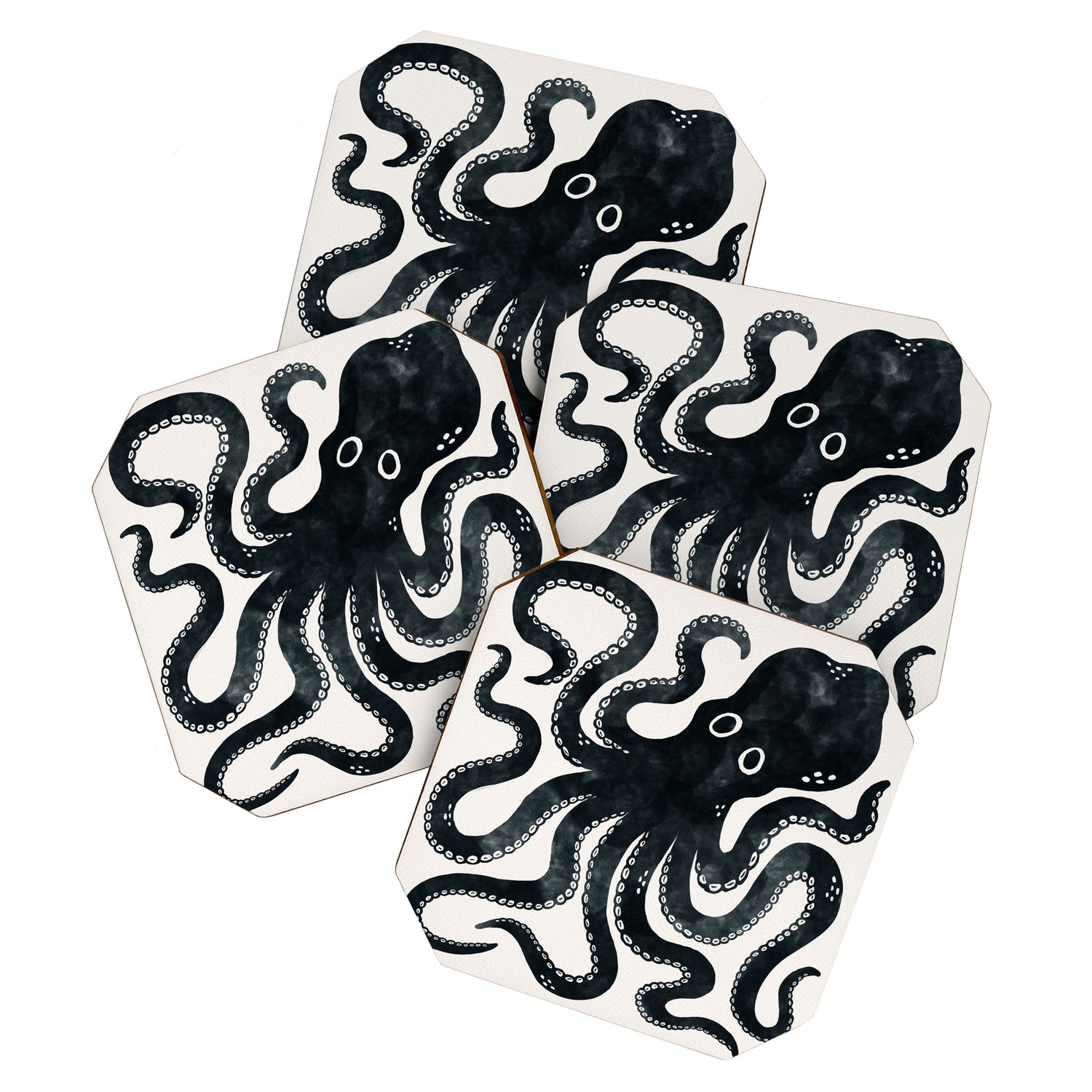 Minoan Octopus - Black Ink Coaster Gallery Image 1