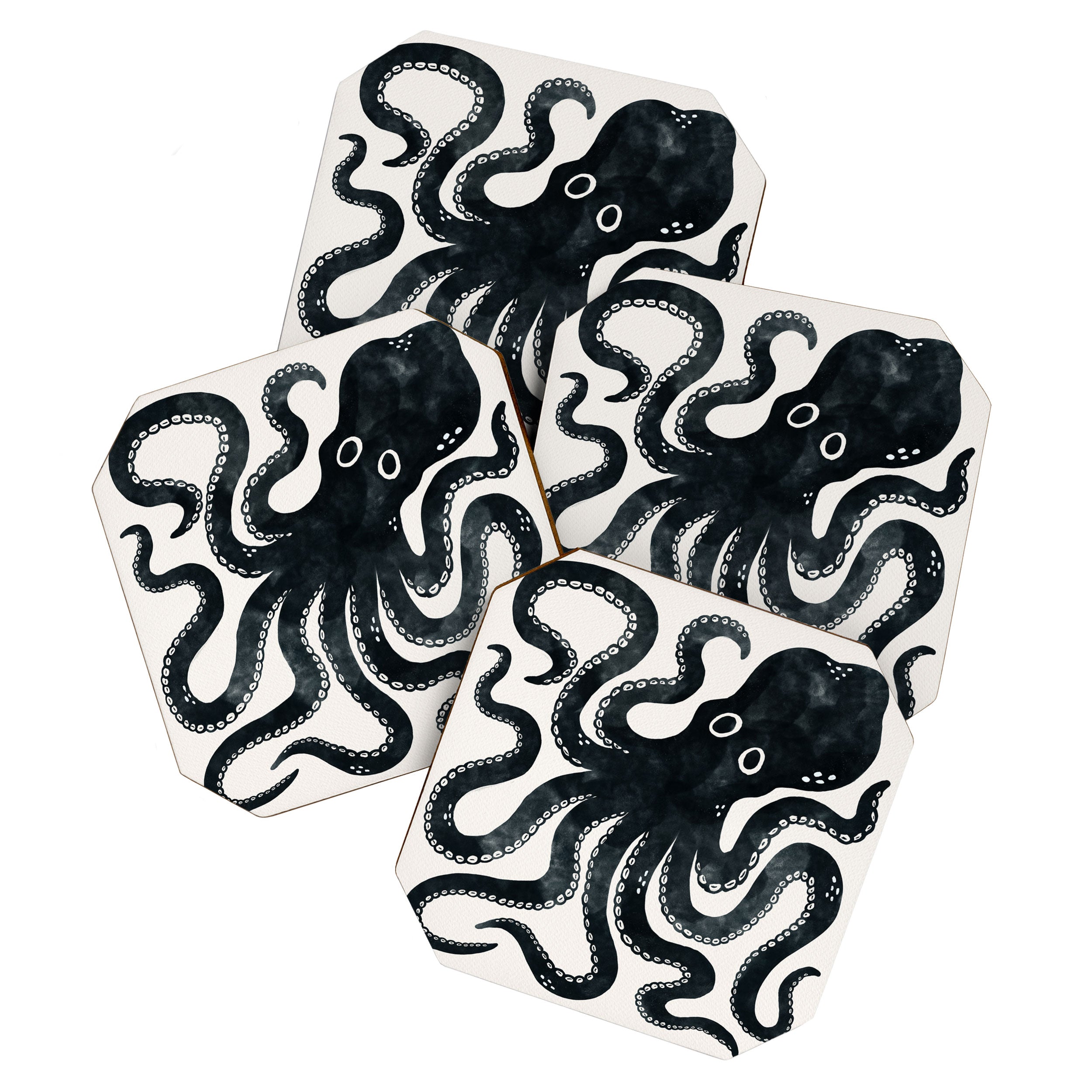 Minoan Octopus - Black Ink Coaster Gallery Image 1