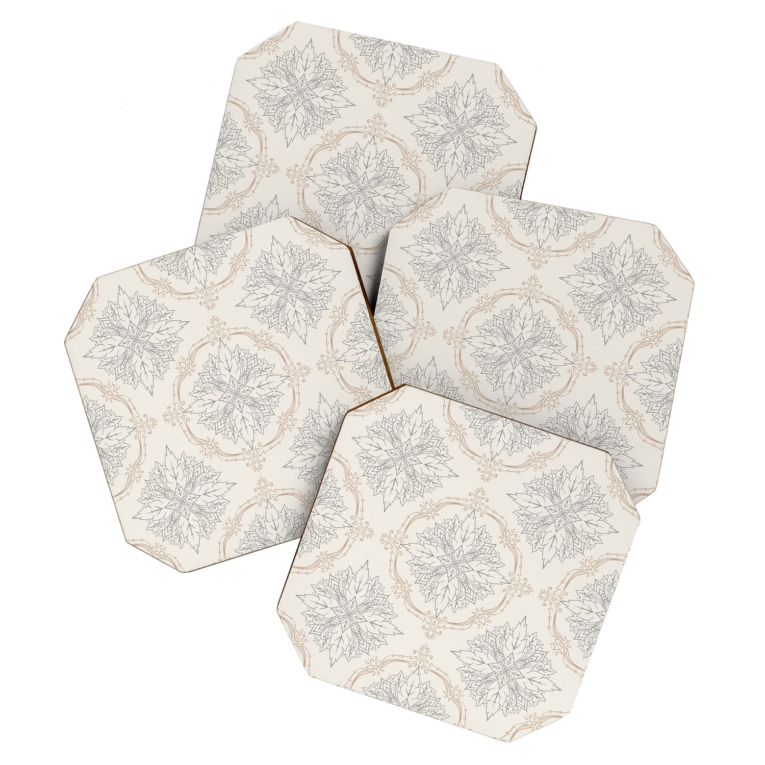 Modern Floral Damask Pattern â Neutral Brown and Gray Earth Tones Coaster Gallery Image 1