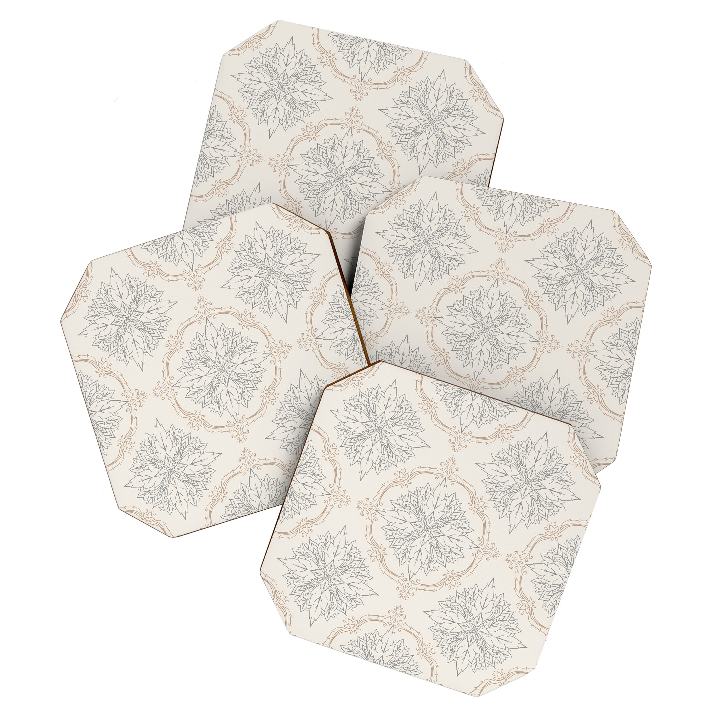 Modern Floral Damask Pattern â Neutral Brown and Gray Earth Tones Coaster Gallery Image 1
