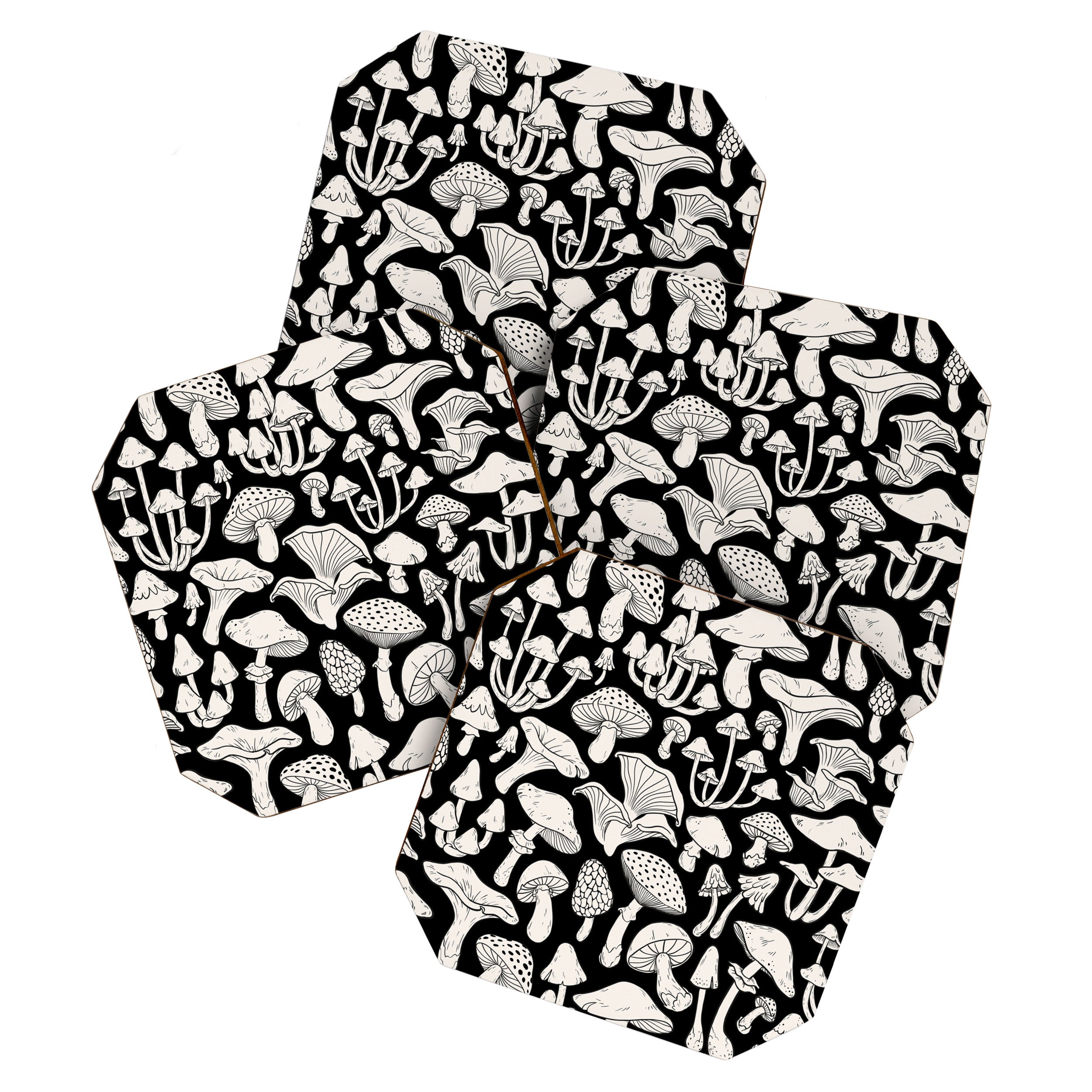 Mushrooms in Black And White Coaster Gallery Image 1