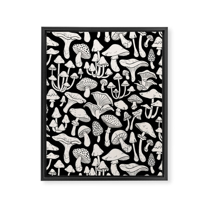 Mushrooms in Black And White Framed Canvas Print Gallery Image 1