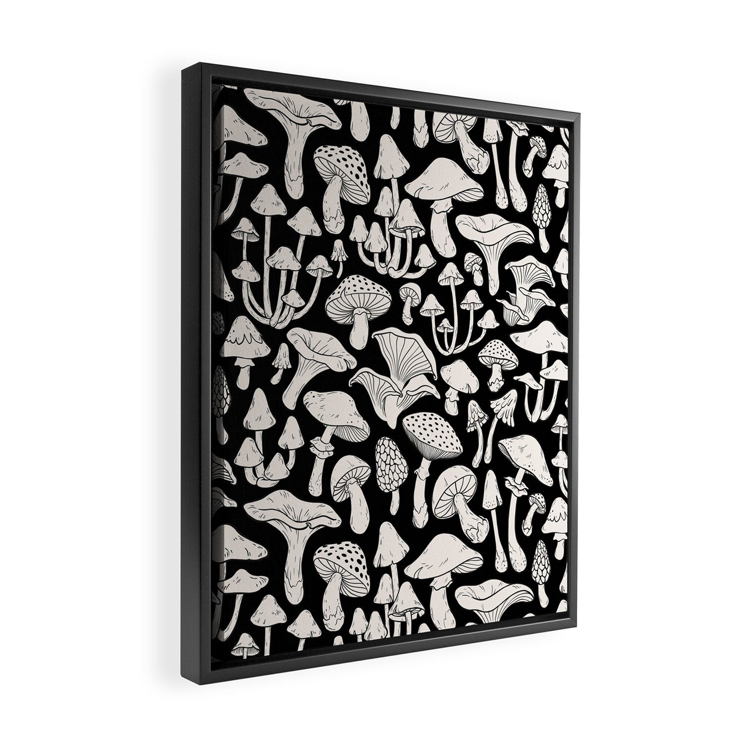 Mushrooms in Black And White Framed Canvas Print Gallery Image 2