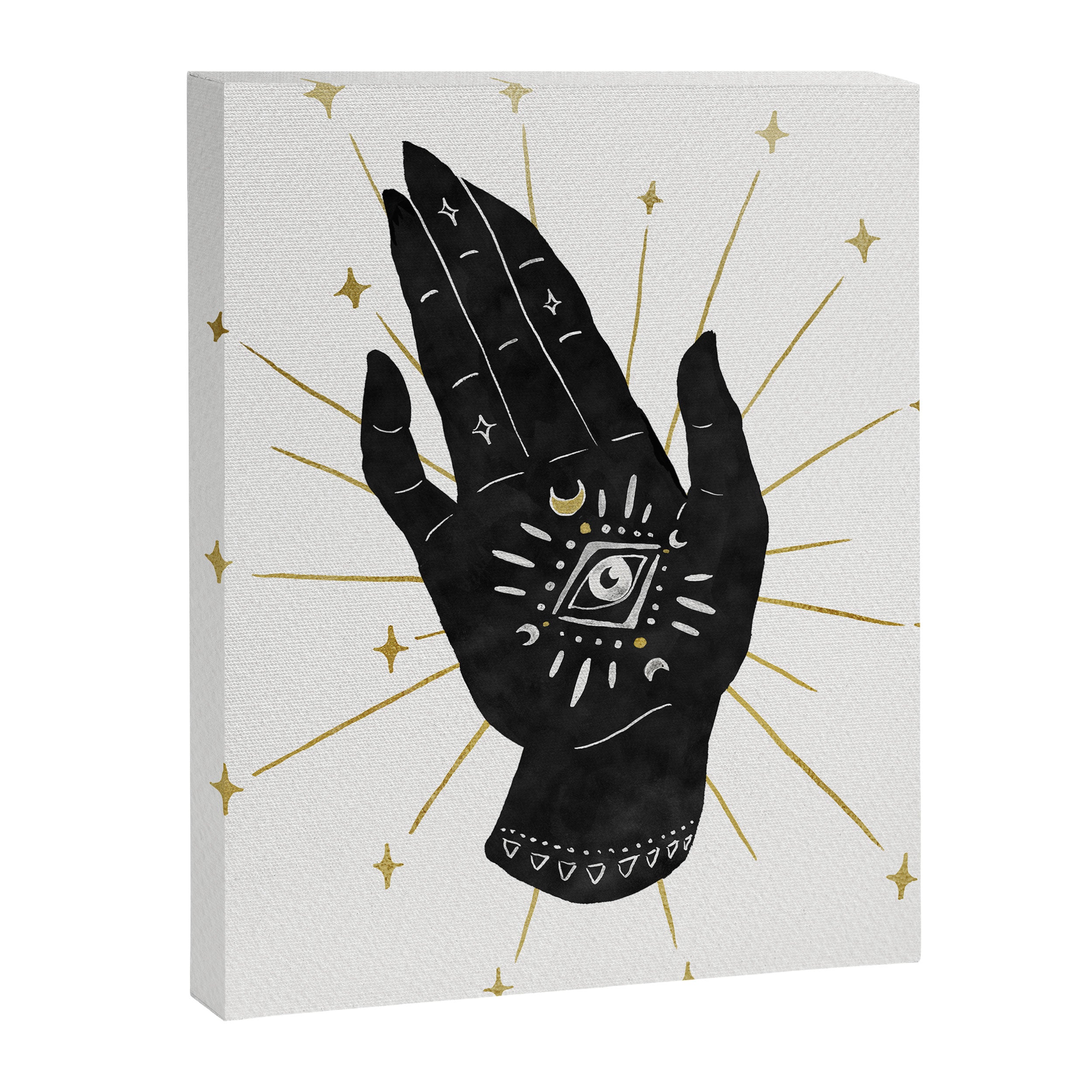 Mystic Hand with Eye - Black and Gold Ink Canvas Print Gallery Image 6
