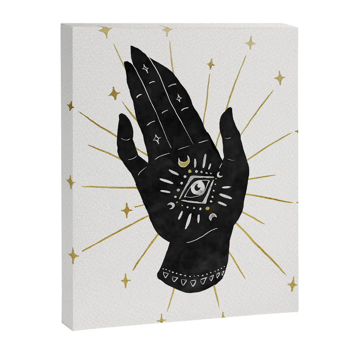 Mystic Hand with Eye - Black and Gold Ink Canvas Print Gallery Image 1