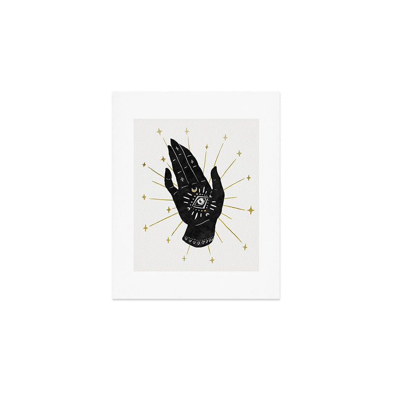 Mystic Hand with Eye - Black and Gold Ink Art Print Gallery Image 1