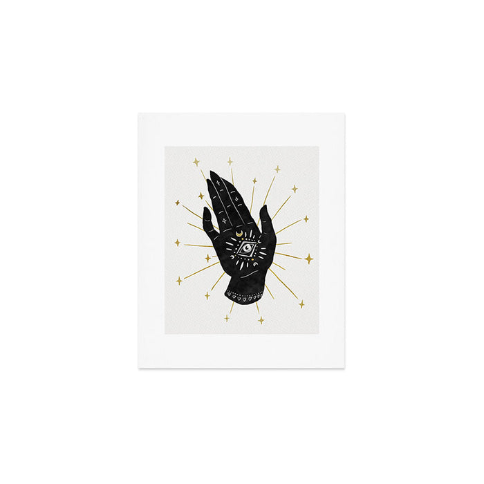 Mystic Hand with Eye - Black and Gold Ink Art Print Gallery Image 1