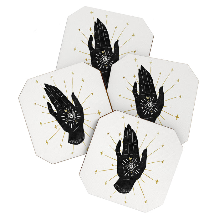 Mystic Hand with Eye - Black and Gold Ink Coaster Gallery Image 1