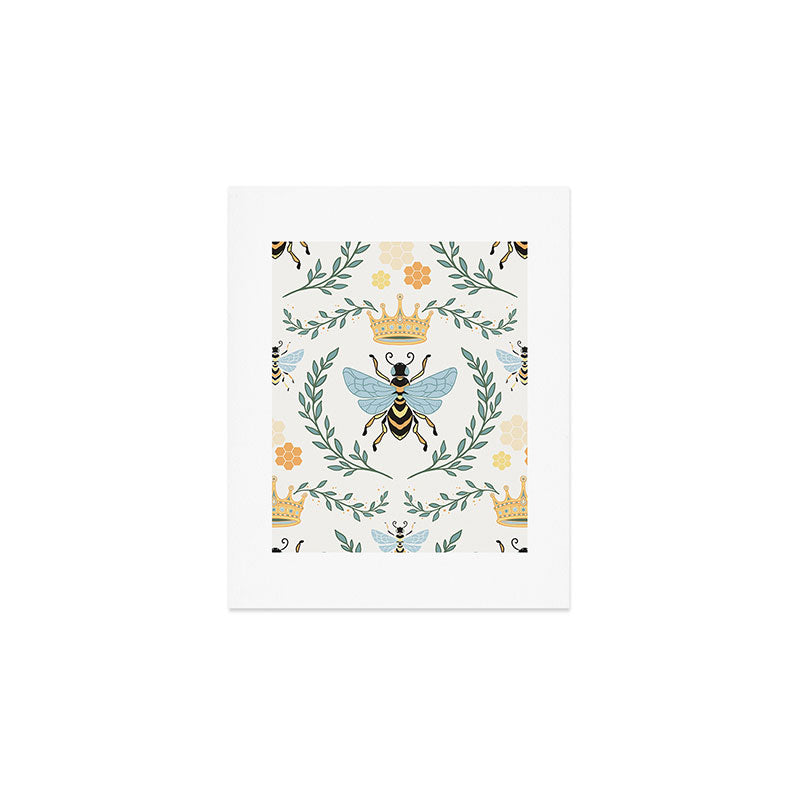 Queen Bee with Gold Crown and Laurel Frame Art Print Gallery Image 1
