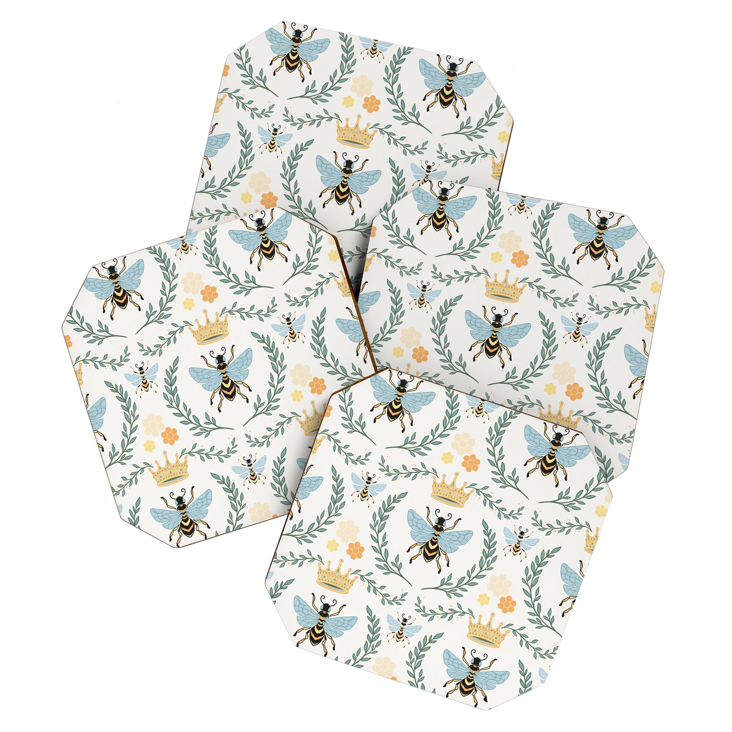 Queen Bee with Gold Crown and Laurel Frame Coaster Gallery Image 1