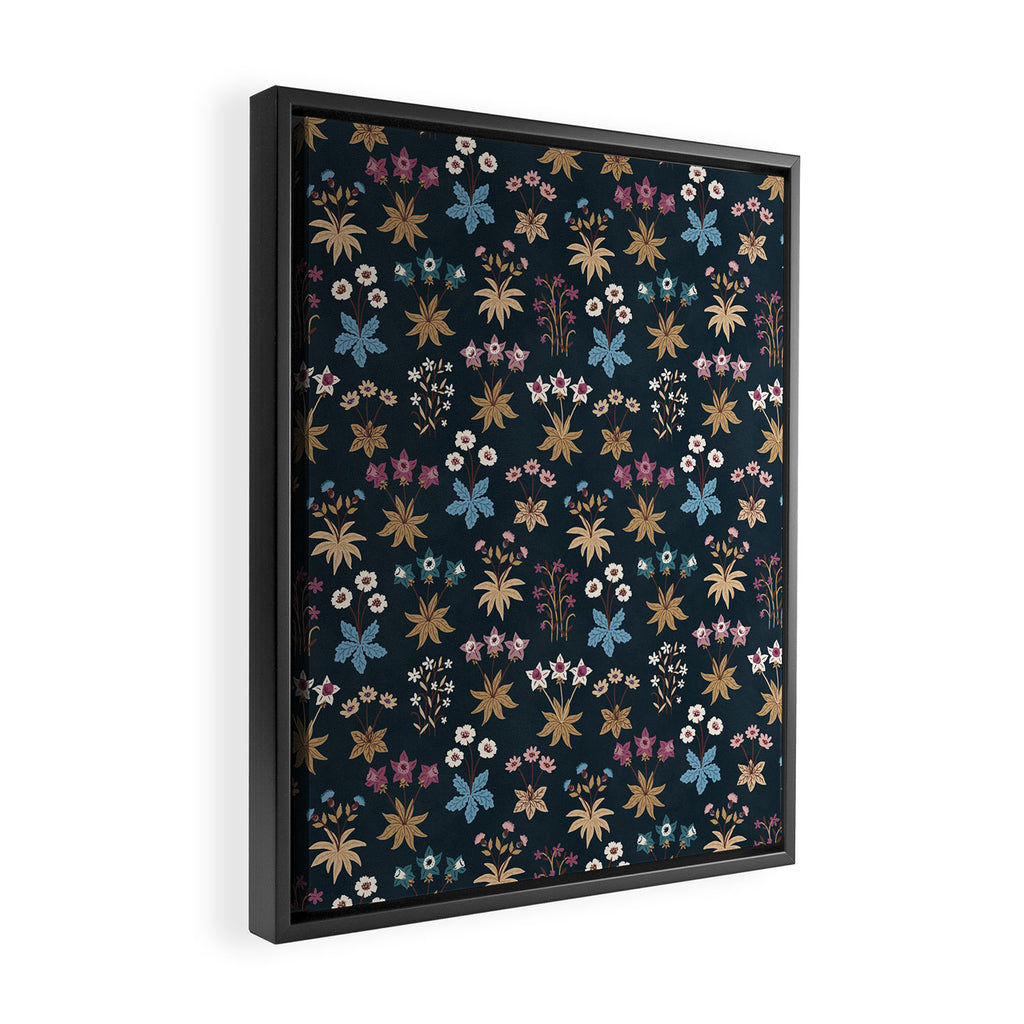 Romantic Botanica - Tapestry Bouquet in Navy Framed Canvas Print Gallery Image 2
