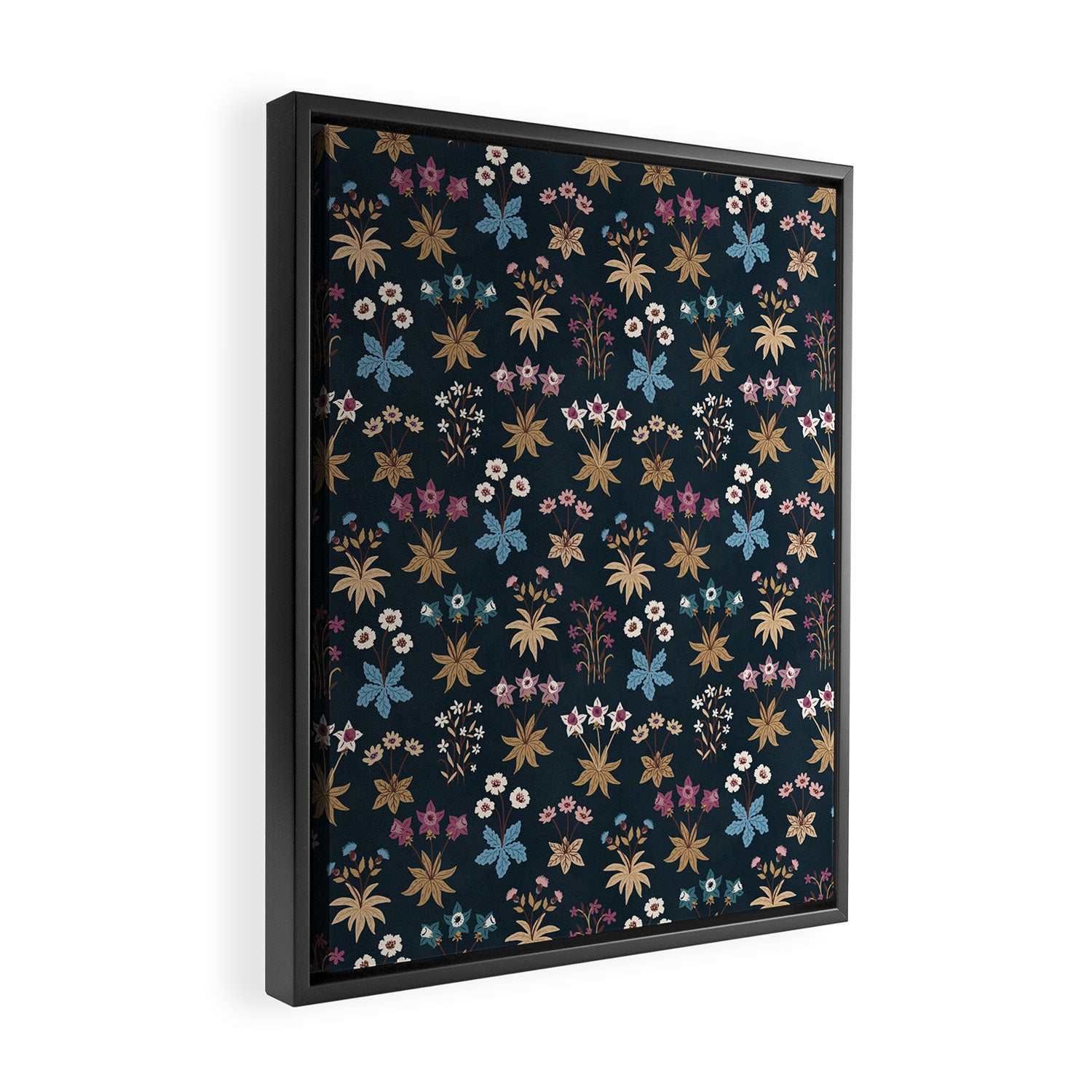 Romantic Botanica - Tapestry Bouquet in Navy Framed Canvas Print Gallery Image 2