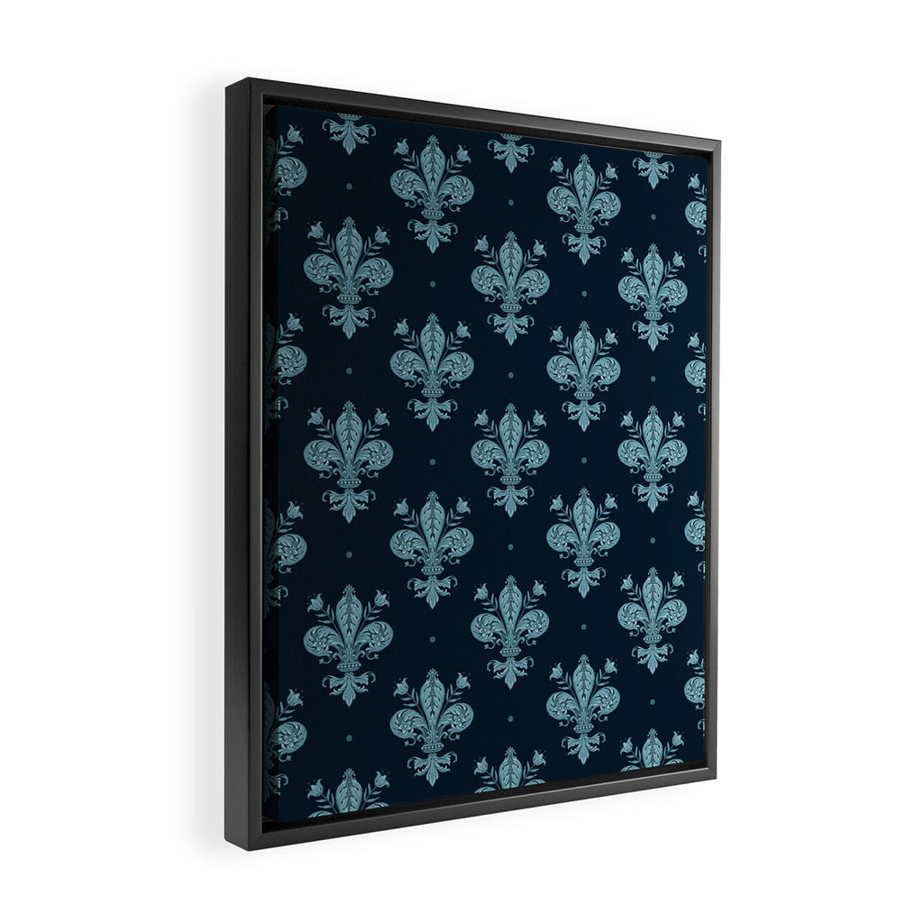 Royal Fleur De Lis In Navy Framed Canvas Print Gallery Image 2