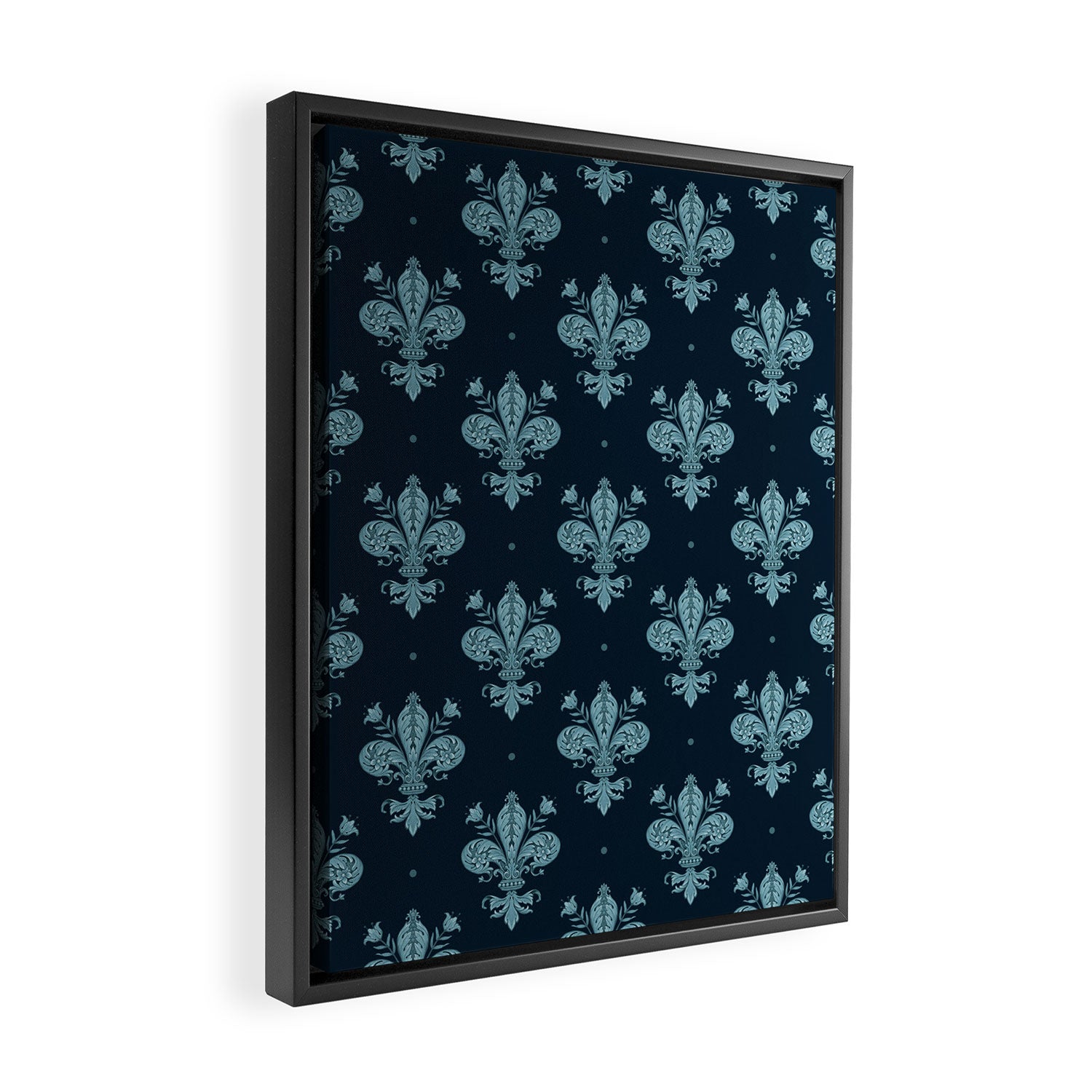 Royal Fleur De Lis In Navy Framed Canvas Print Gallery Image 2