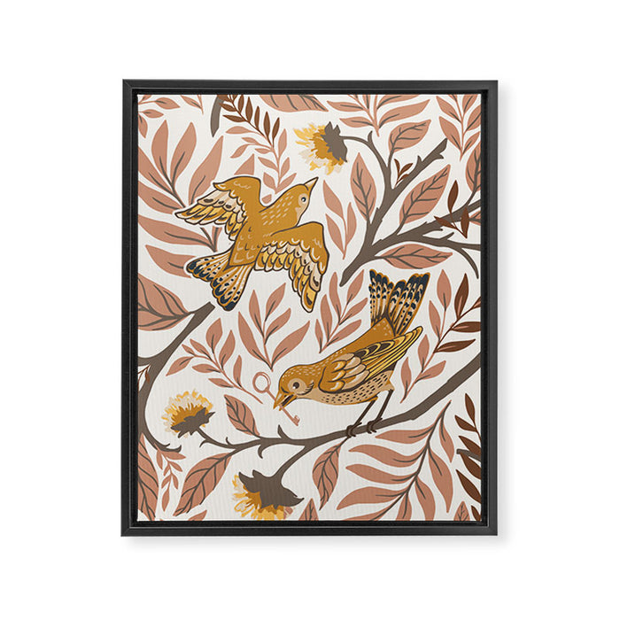 Secret Garden Birds - Neutral  Framed Canvas Print Gallery Image 1
