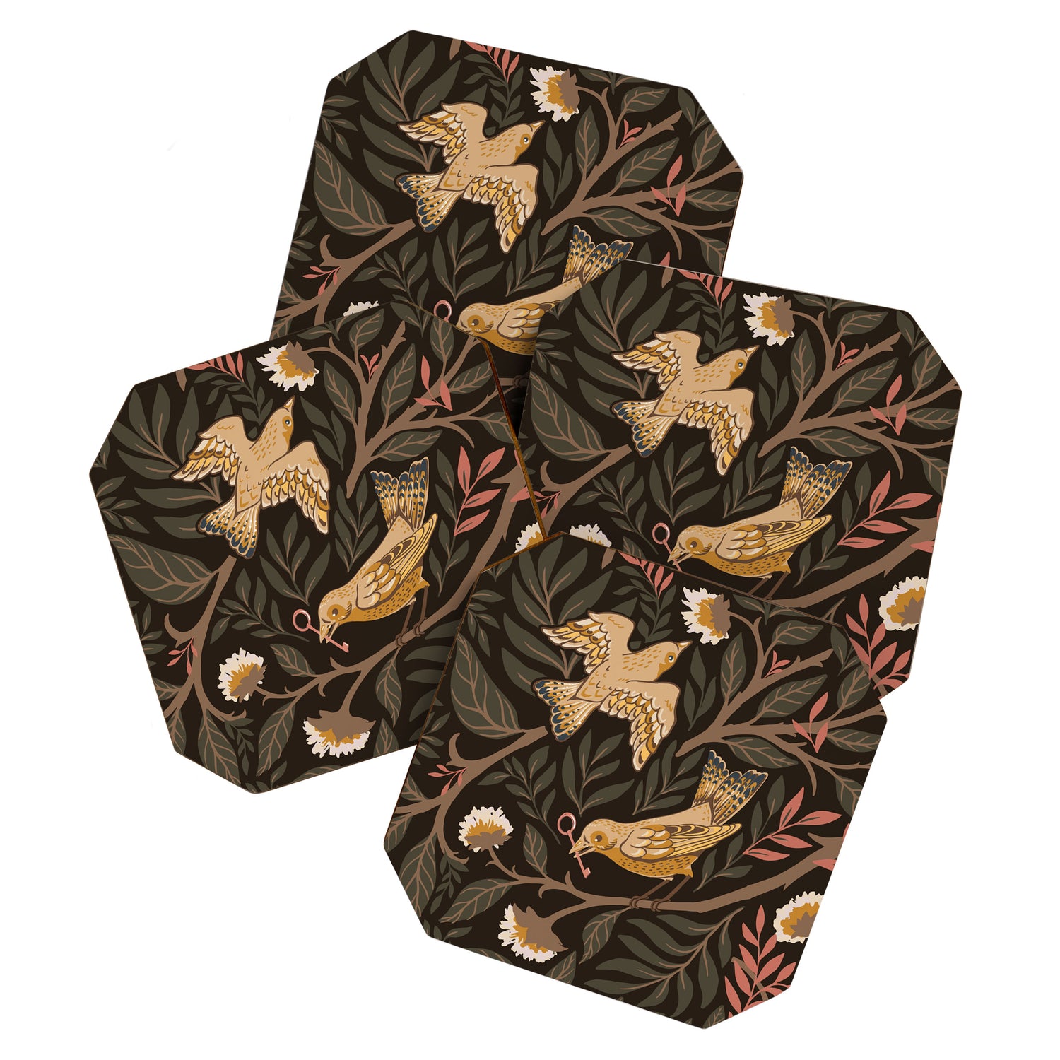 Secret Garden Spring Birds - Forest Green Coaster Gallery Image 1