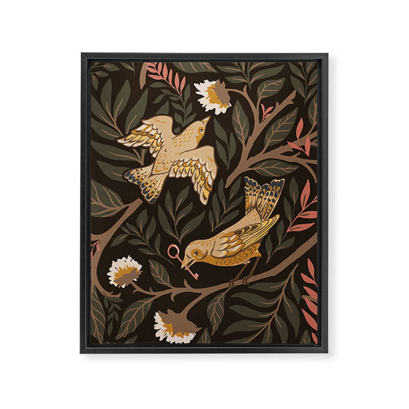 Secret Garden Spring Birds - Forest Green Framed Canvas Print Gallery Image 6