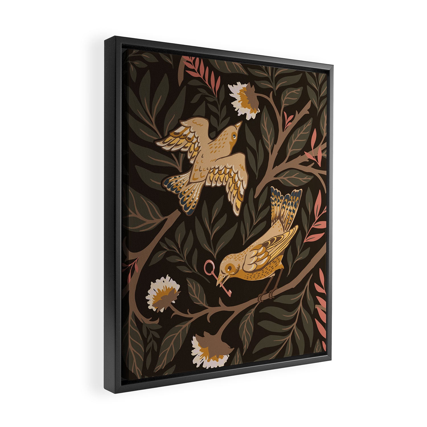 Secret Garden Spring Birds - Forest Green Framed Canvas Print Gallery Image 2