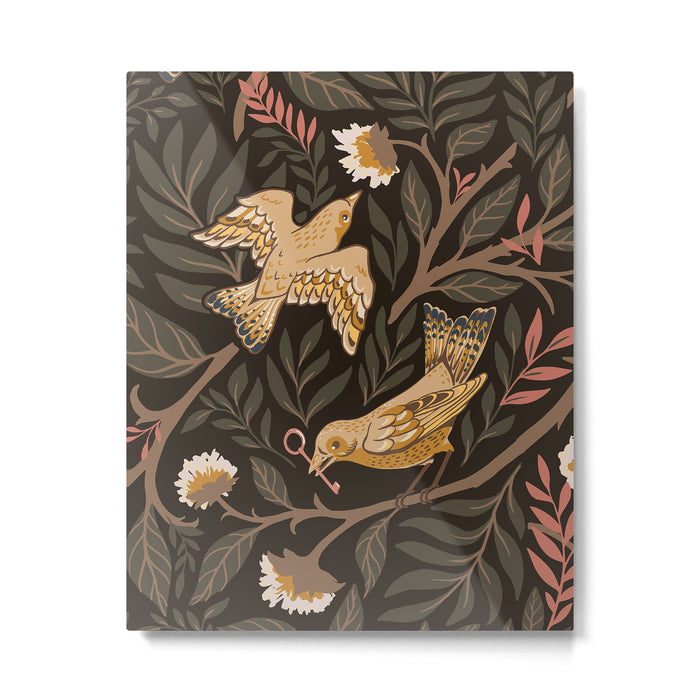 Secret Garden Spring Birds - Forest Green Metal Print Gallery Image 1