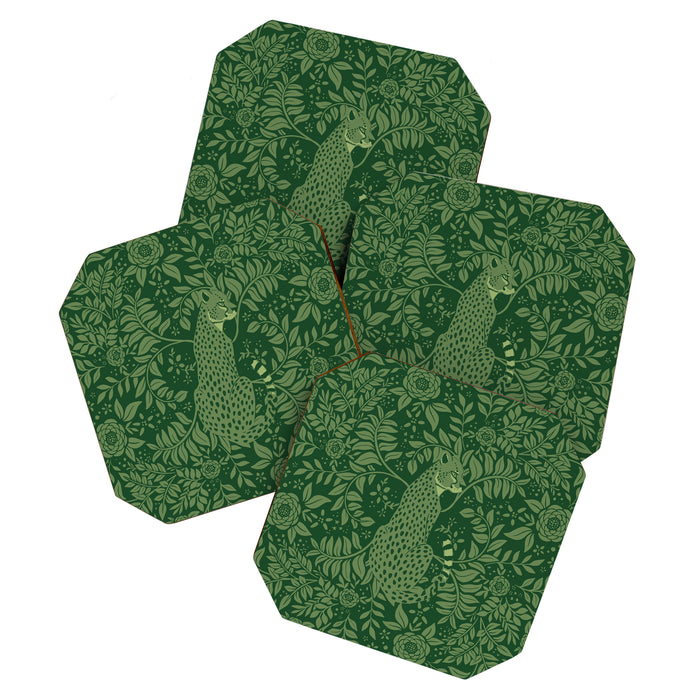 Spring Cheetah Pattern - Forest Green Coaster Gallery Image 1