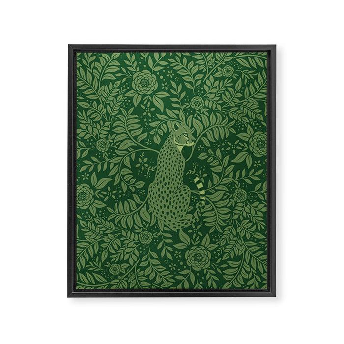 Spring Cheetah Pattern - Forest Green Framed Canvas Print Gallery Image 1