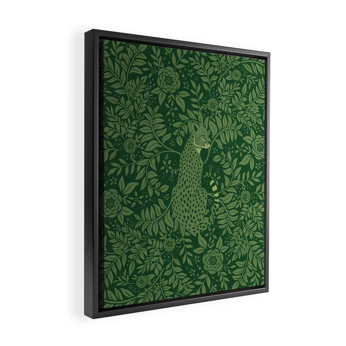 Spring Cheetah Pattern - Forest Green Framed Canvas Print Gallery Image 2