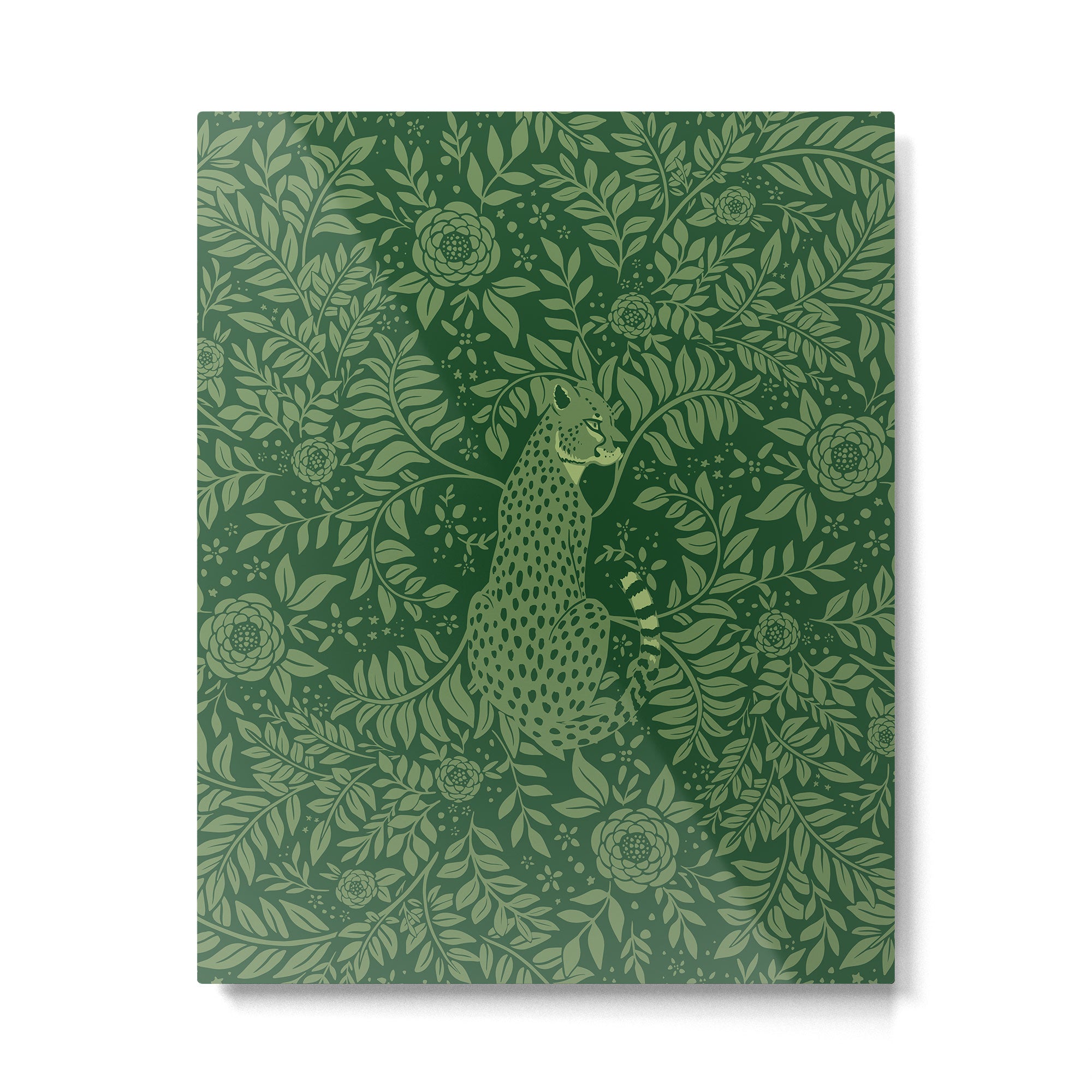 Spring Cheetah Pattern - Forest Green Metal Print Gallery Image 4