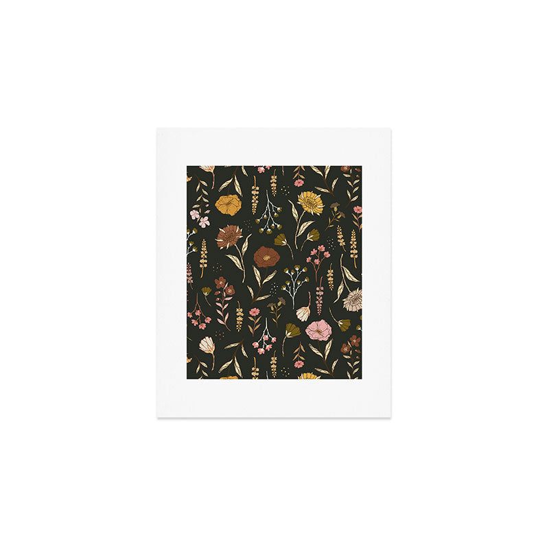 Spring Garden Flower Collection - Charcoal Black Art Print Gallery Image 1