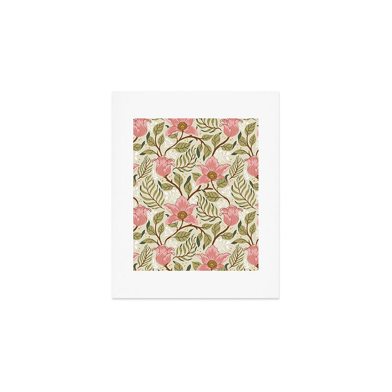 Spring Garden Flowers - Pink and Green Art Print Gallery Image 1